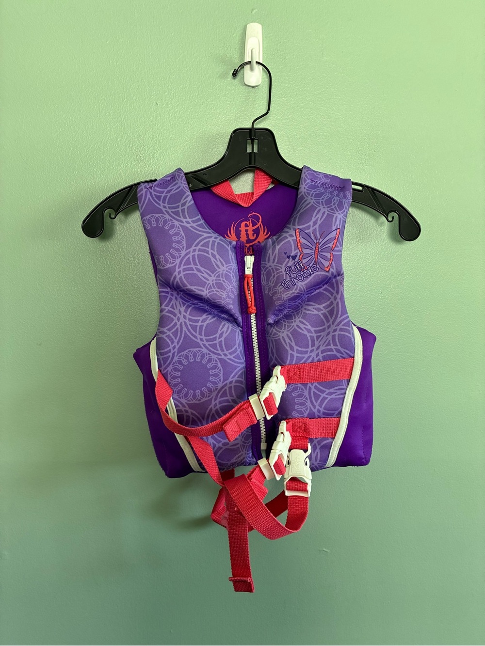 Full Throttle Purple Butterfly Swim Life Jacket Vest Pink Straps Medium 30-50lbs